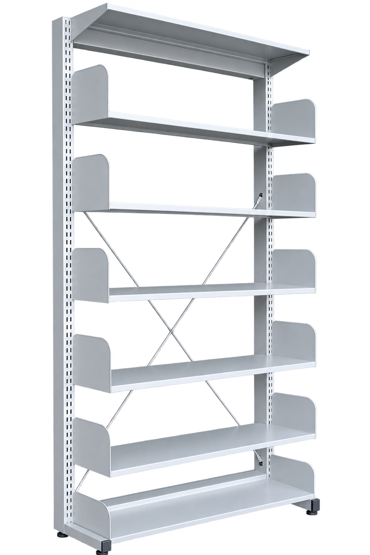 6-Level Single-Sided Steel Library Rack without Side Panels - Light Grey