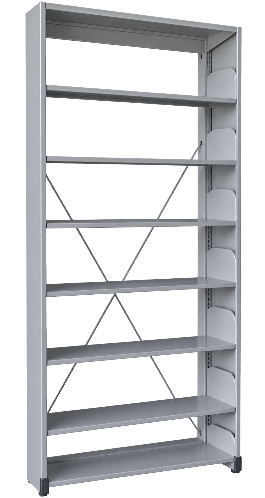 7-Level Single-Sided Steel Library Rack with Side Panels - Light Grey