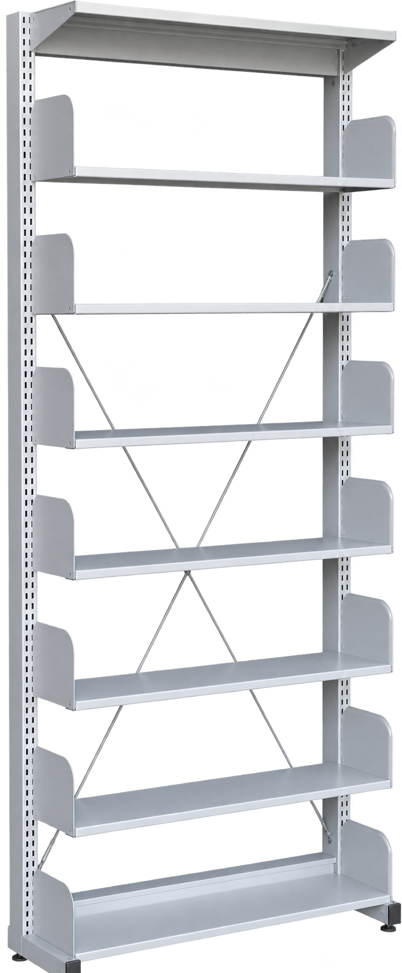7-Level Single-Sided Steel Library Rack without Side Panels - Light Grey