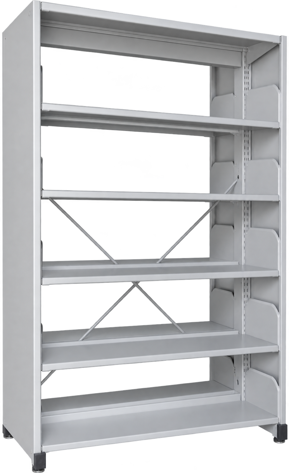 5-Level Double-Sided Steel Library Rack with Side Panels - Light Grey
