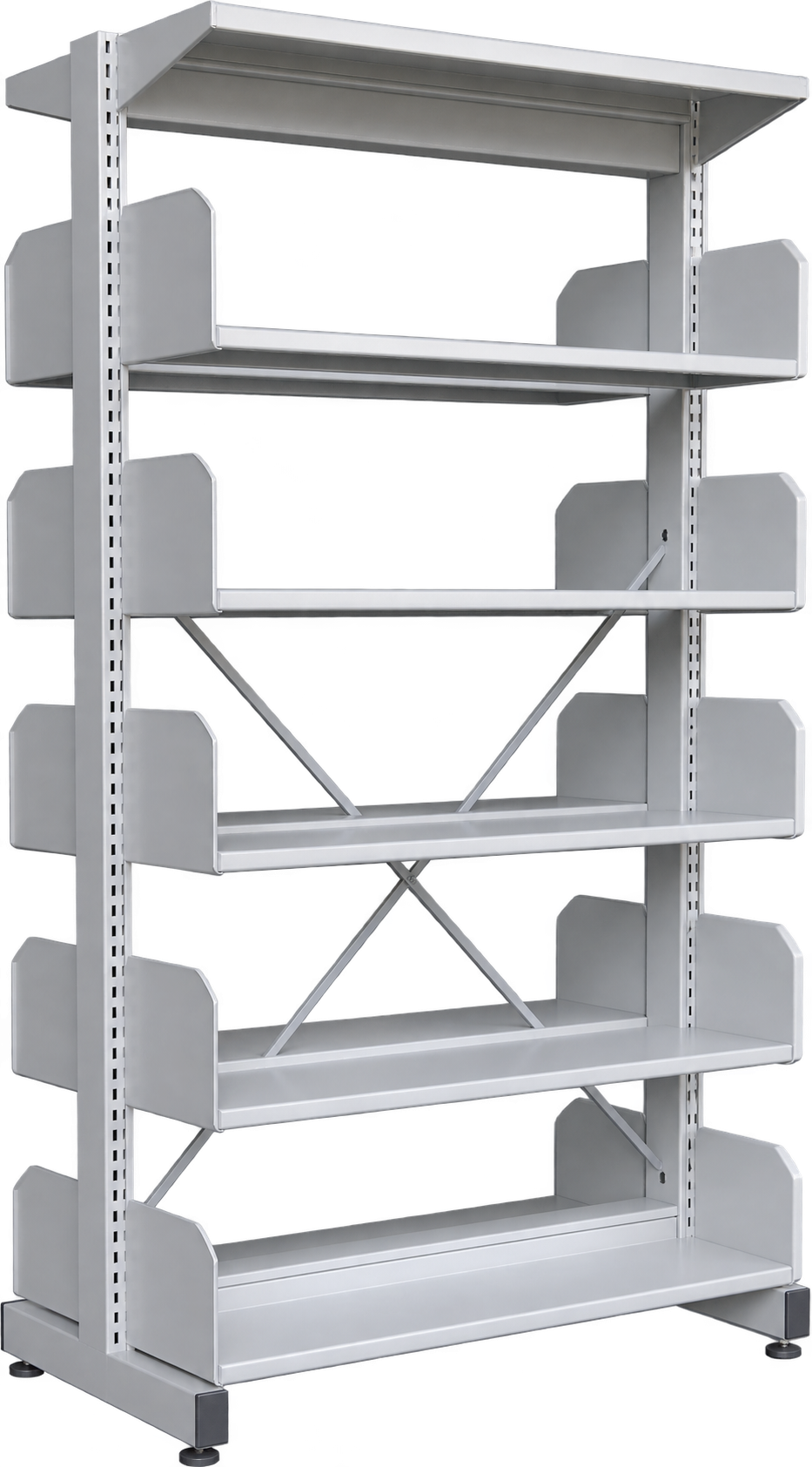 5-Level Double-Sided Steel Library Rack without Side Panels - Light Grey