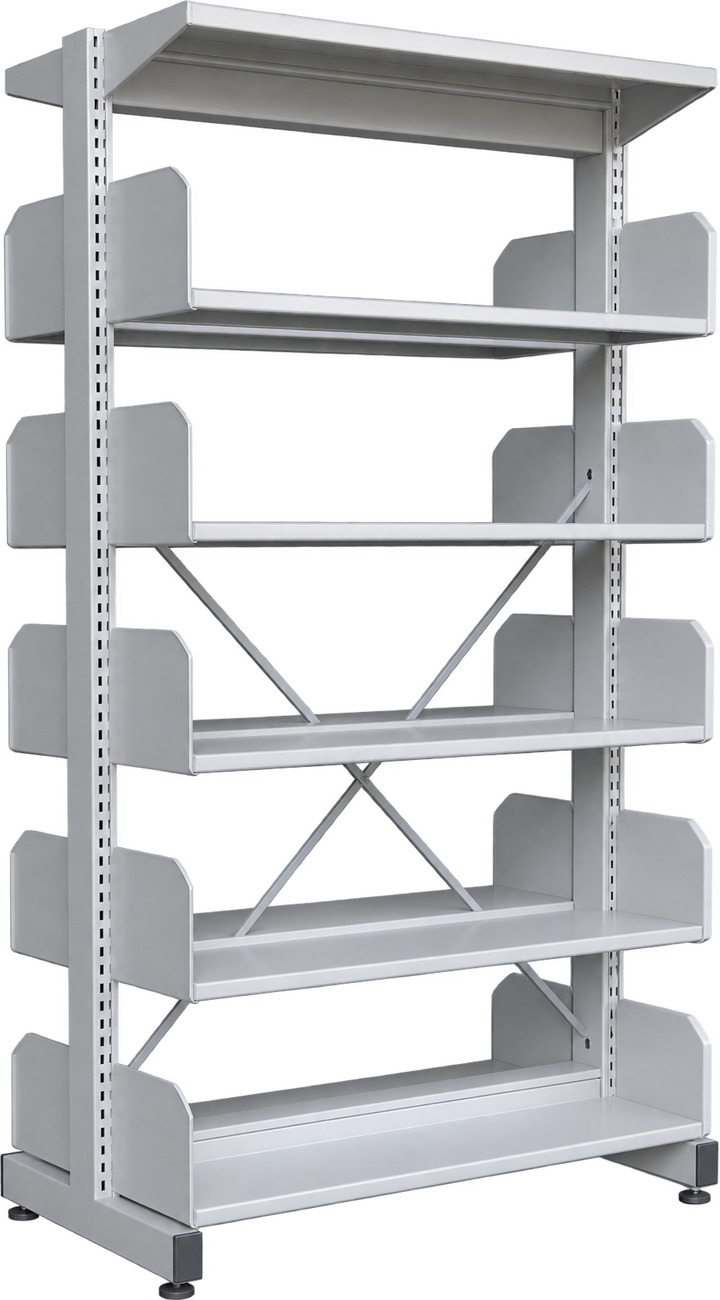 5-Level Double-Sided Steel Library Rack without Side Panels - Light Grey