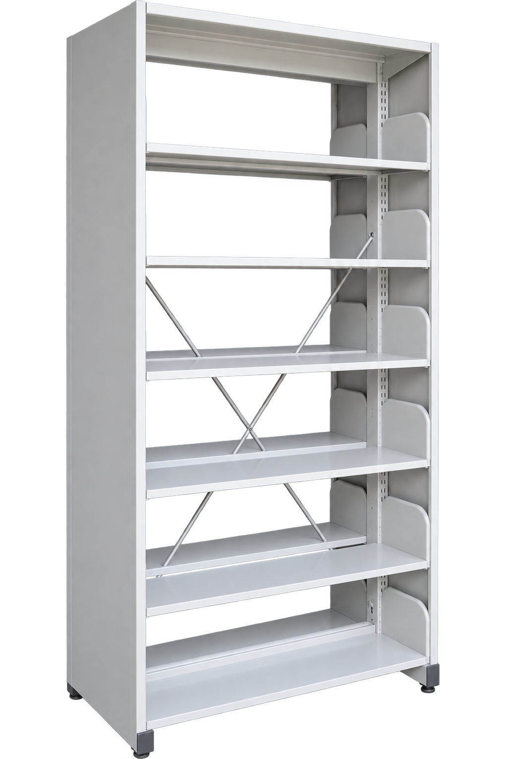 6-Level Double-Sided Steel Library Rack with Side Panels - Light Grey