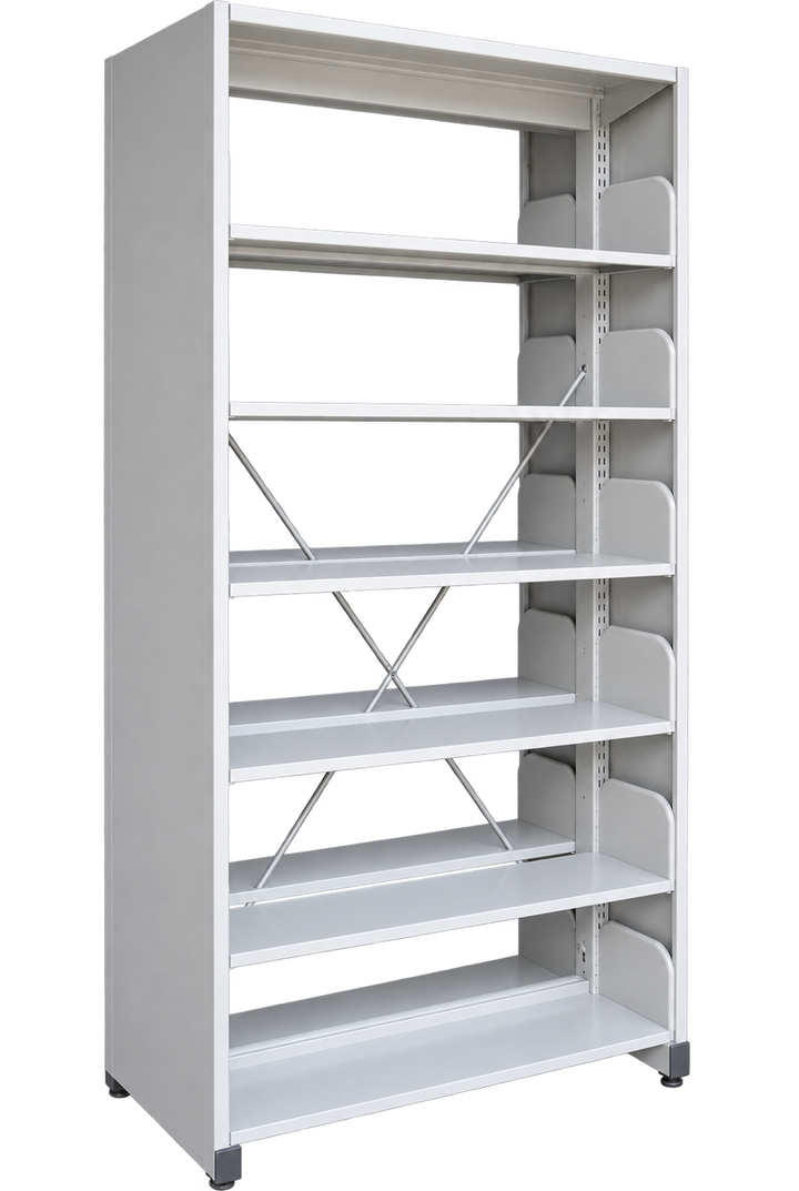 6-Level Double-Sided Steel Library Rack with Side Panels - Light Grey