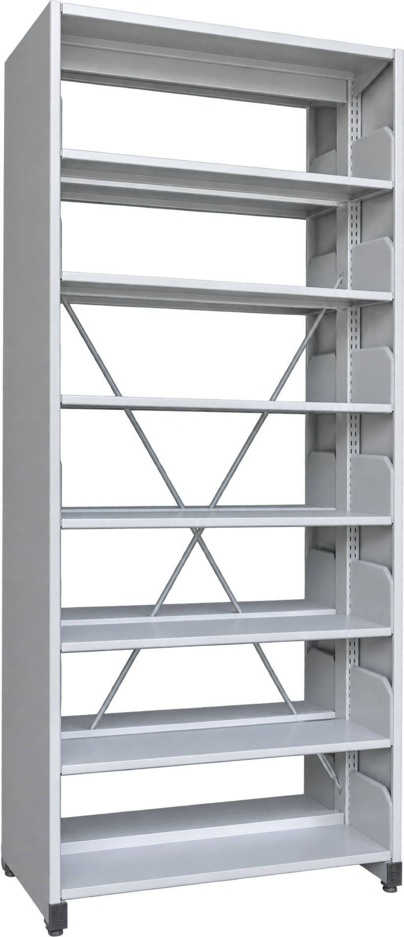 7-Level Double-Sided Steel Library Rack with Side Panels - Light Grey