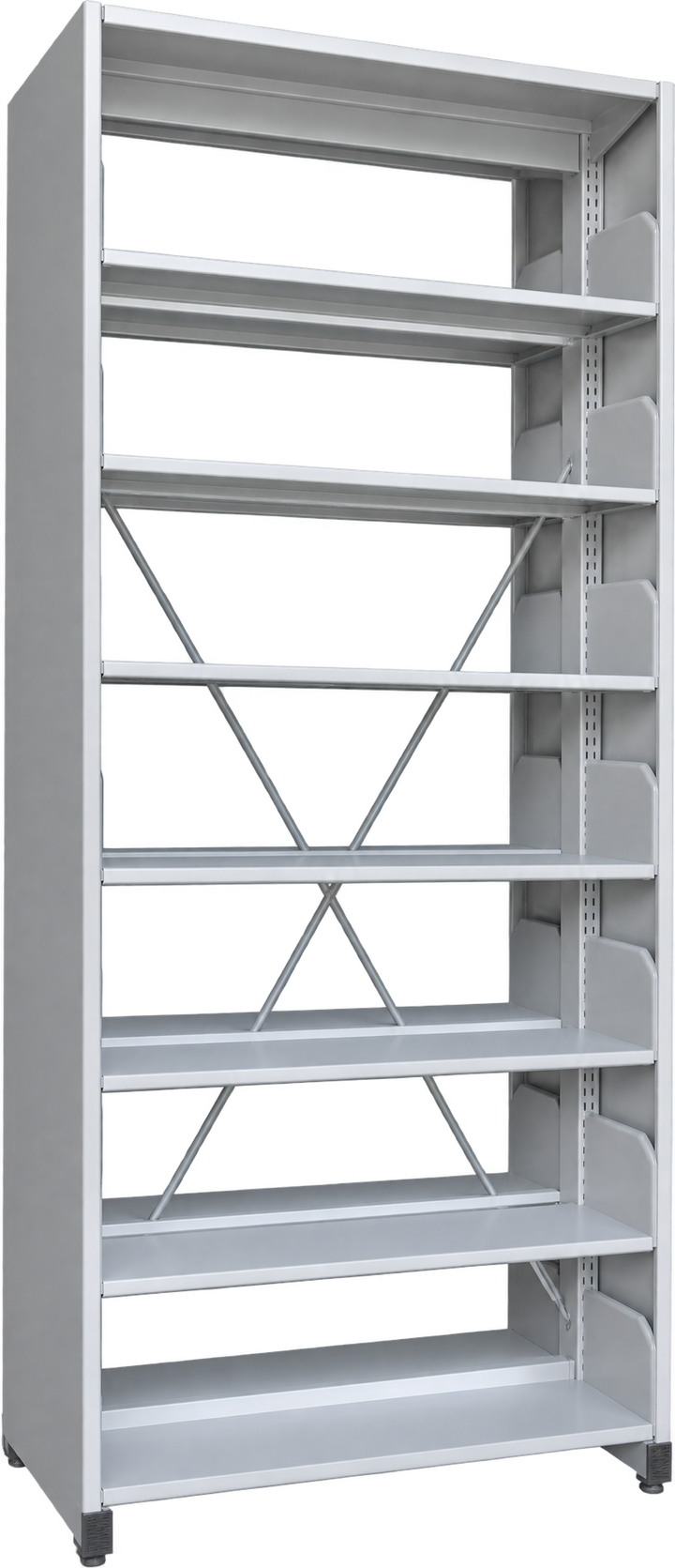 7-Level Double-Sided Steel Library Rack with Side Panels - Light Grey