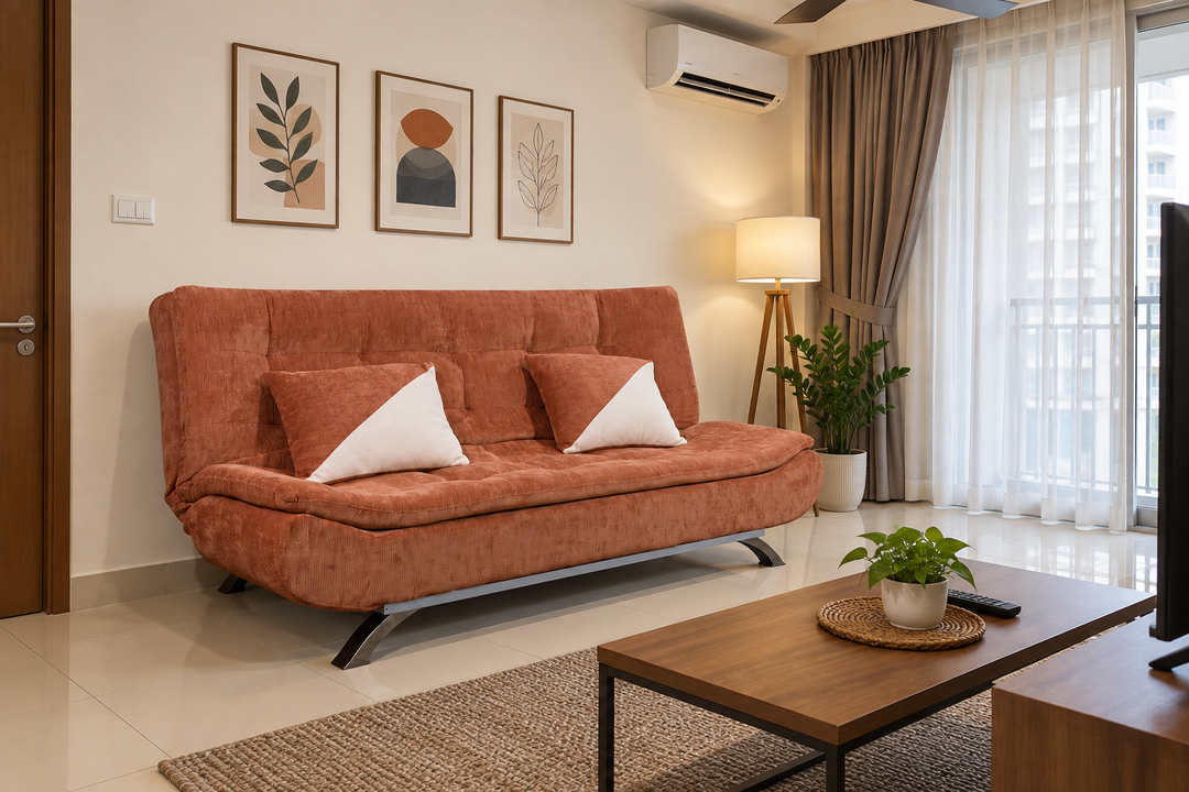 Sienna convertible sofa bed in a realistic Malaysian living room