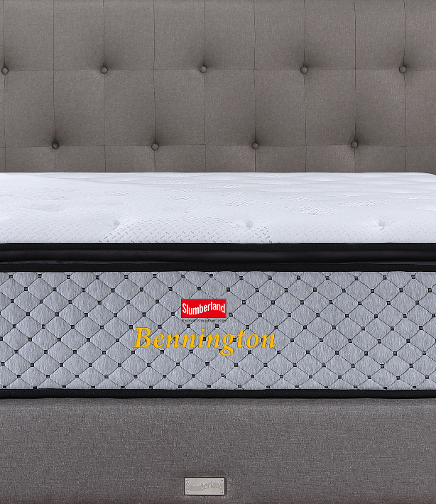 Slumberland Bennington mattress — official photo 4. Bed frame and accessories are for illustration.