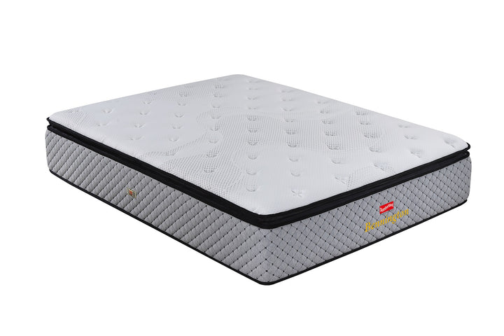 Slumberland Bennington mattress — official product view. Bed frame and accessories are for illustration.