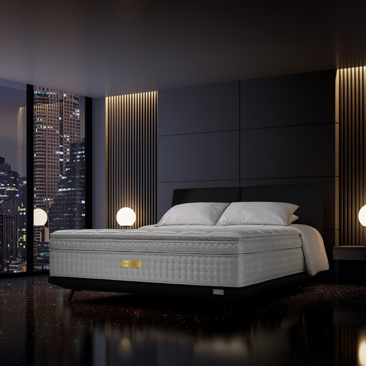 Slumberland TempSmart™ 5.0 Pearl Luxe mattress — official product photo 2. Bed frames and accessories are for illustration.