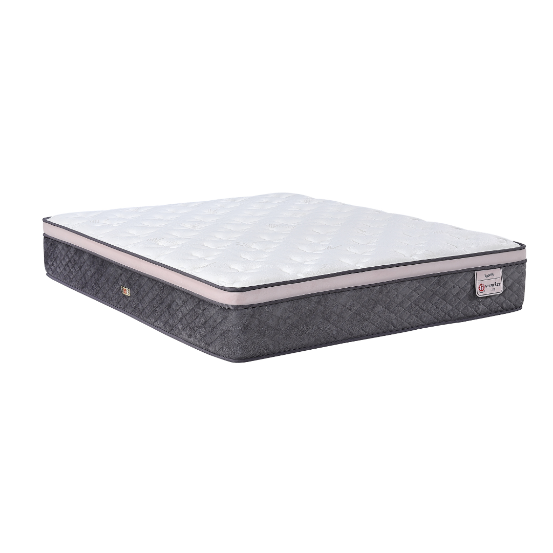Slumberland Vitalize Lite mattress — official product view. Bed frame and accessories are for illustration.
