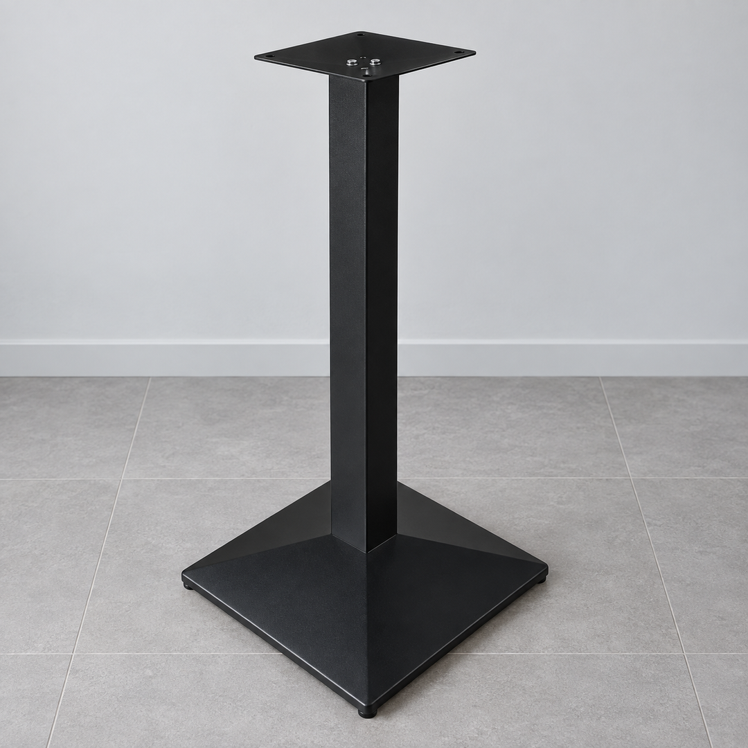 Tall black square-post table base, 450 x 450 mm base; tabletop not included
