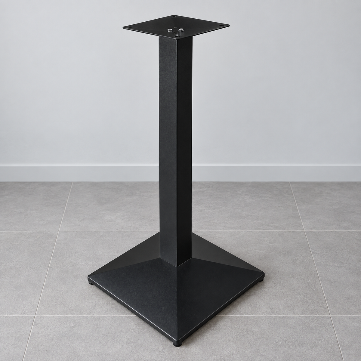 Tall black square-post table base, 450 x 450 mm base; tabletop not included
