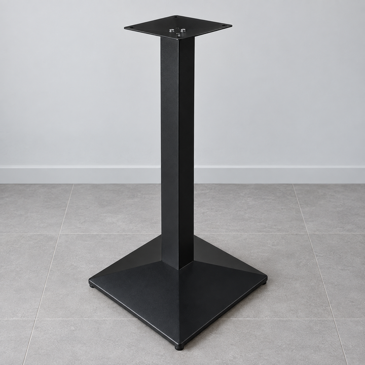 Tall black square-post table base, 450 x 450 mm base; tabletop not included