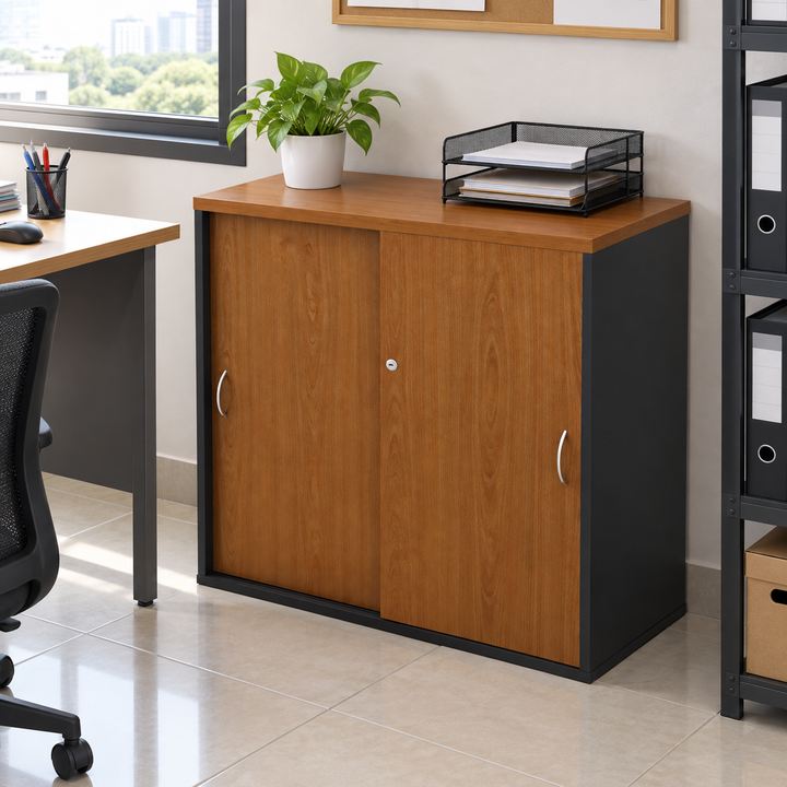 GS Sliding Doors filing cabinet — 820mm high in an office setting