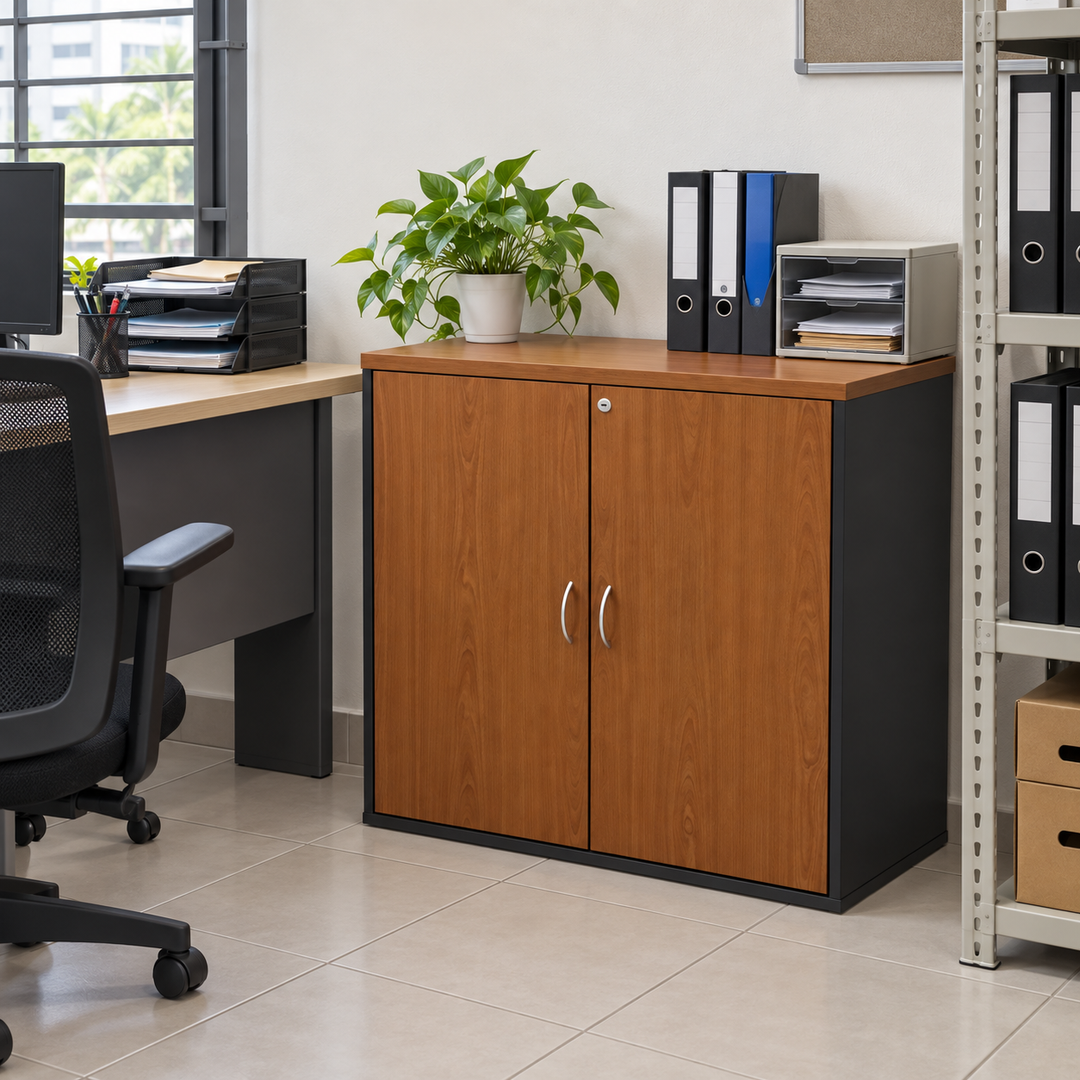 GS Solid Swing Doors filing cabinet — 820mm high in an office setting