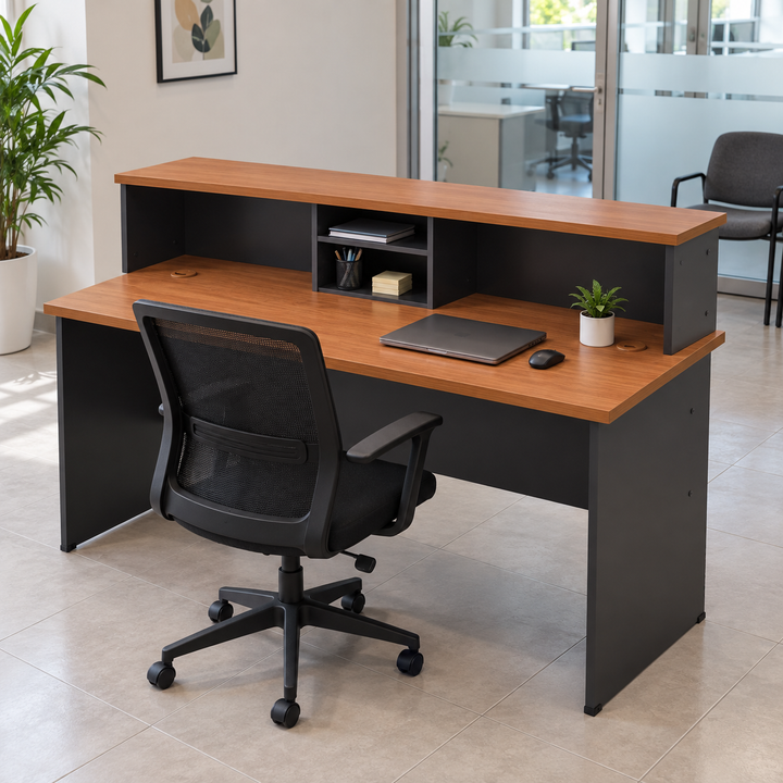 G-Series reception counter top mounted on a standard office desk in a Malaysian office