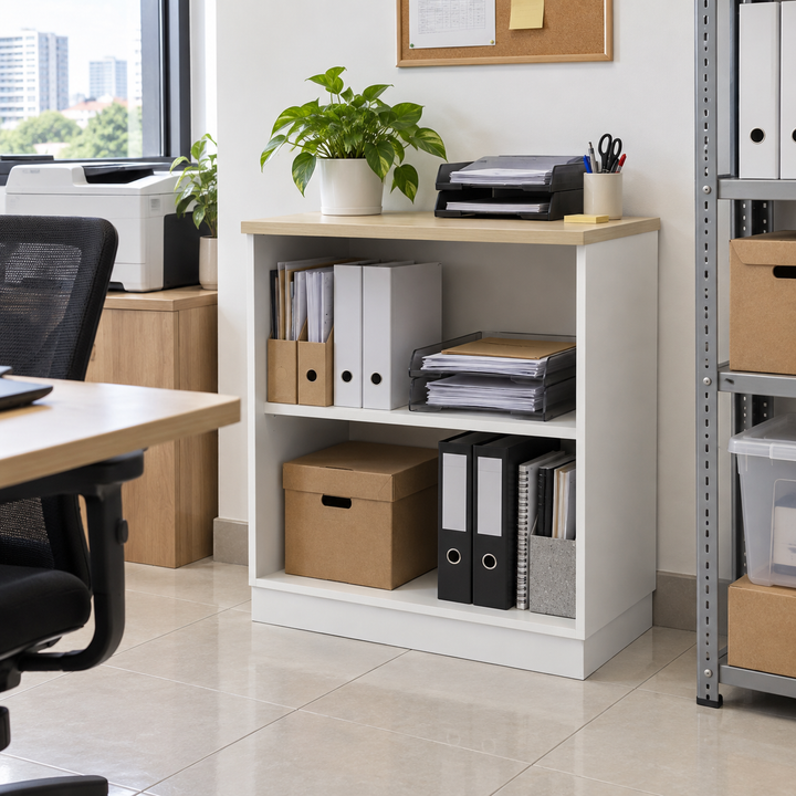 B Open Shelves filing cabinet — 910mm high in an office setting