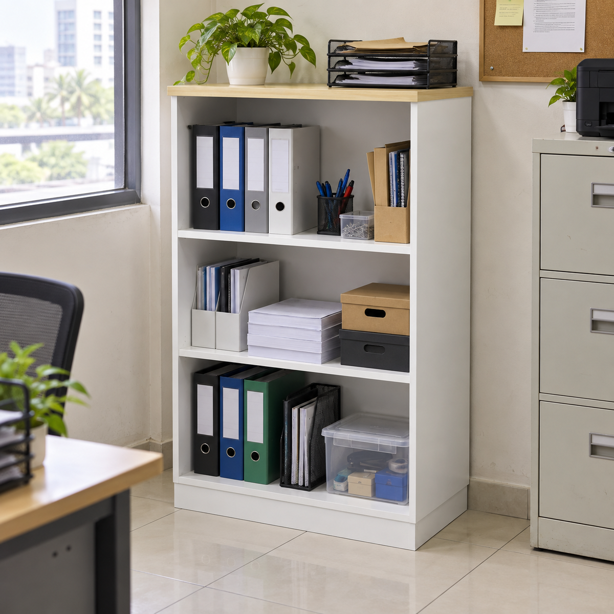 B Open Shelves filing cabinet — 1310mm high in an office setting