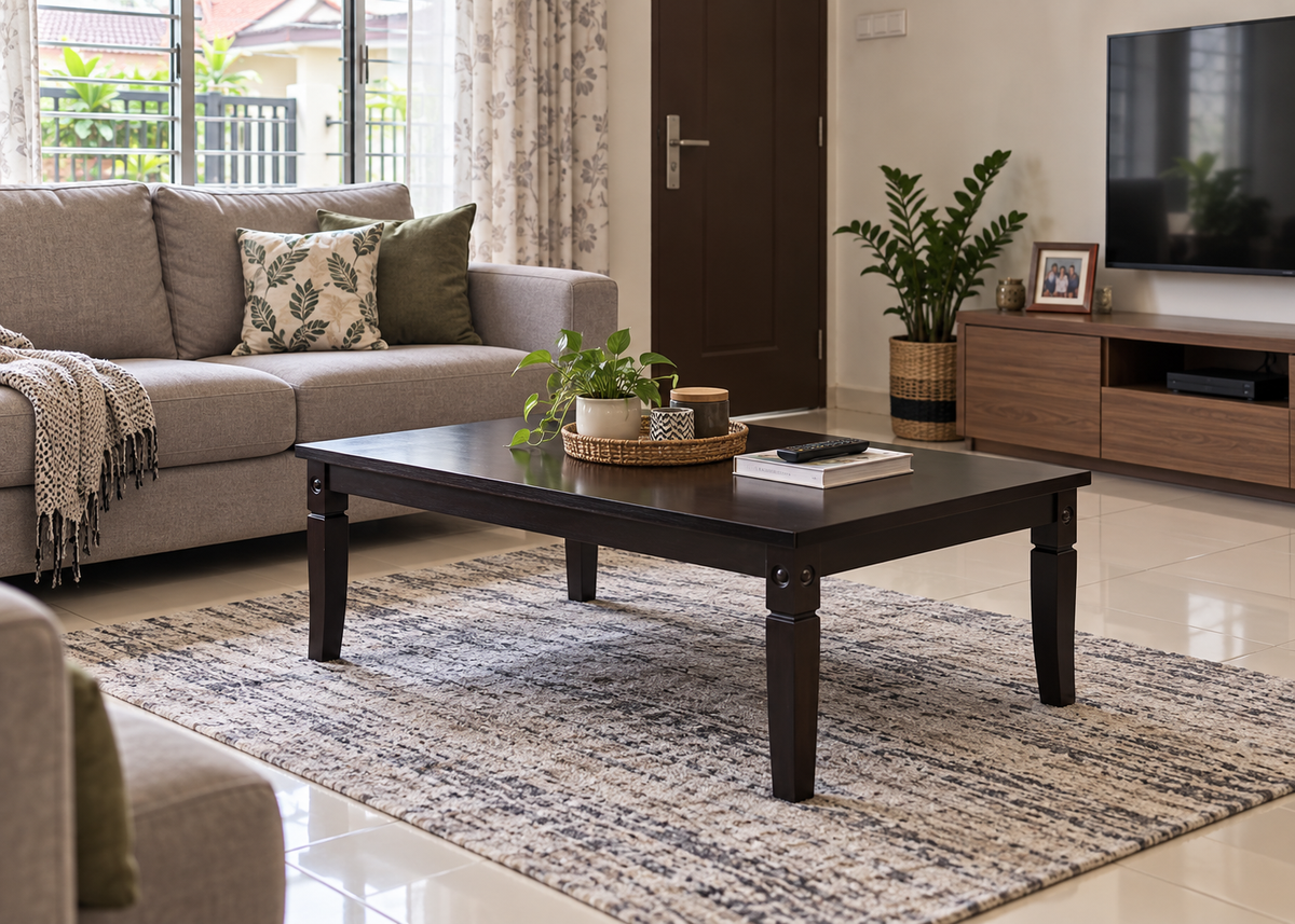 Wenge Japanese coffee table in a Malaysian living room